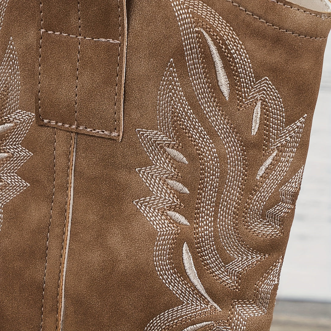 Damen Cowboystiefel Stickerei Blockabsatz Weiter Schaft Stiefel