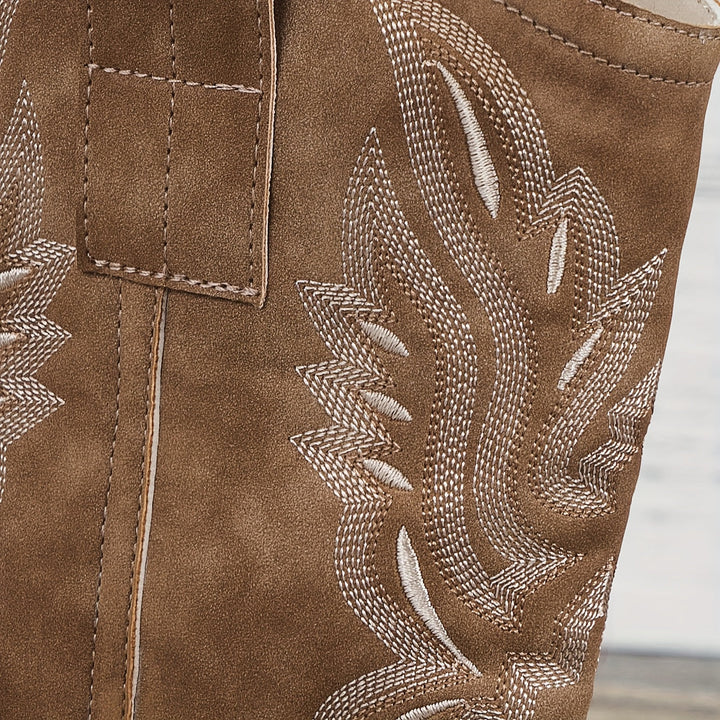 Damen Cowboystiefel Stickerei Blockabsatz Weiter Schaft Stiefel