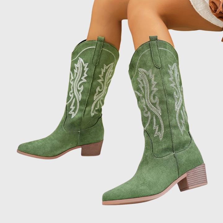 Damen Westernstiefel Weiter Schaft Stickerei Cowboystiefel