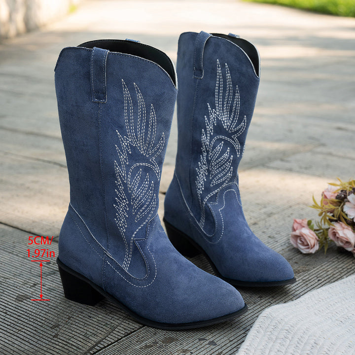 Damen Westernstiefel Weiter Schaft Blockabsatz Cowboystiefel
