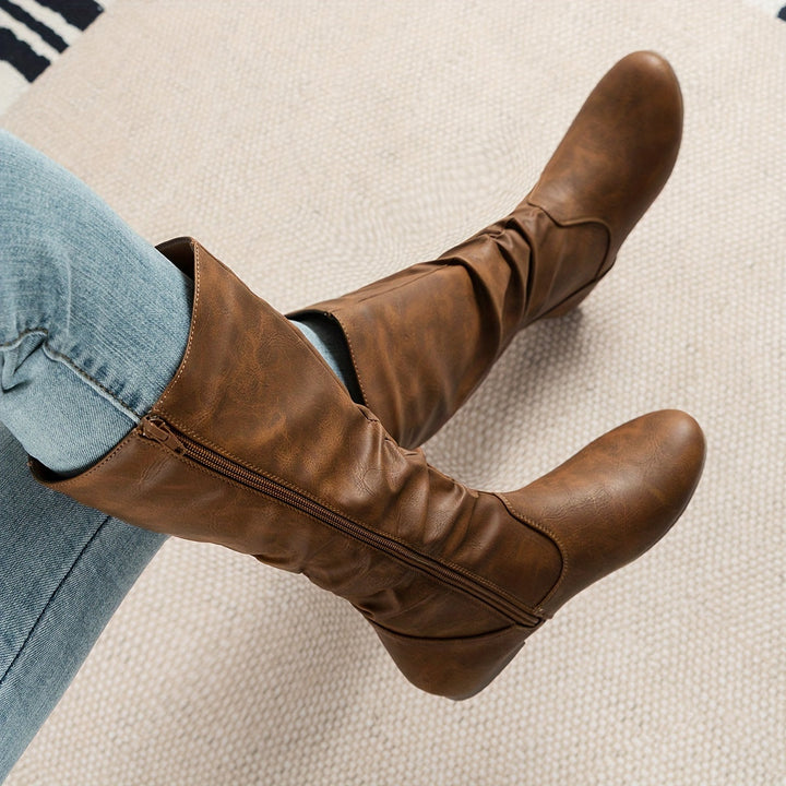 Damen Stiefel Kniehoch Flacher Absatz Reissverschluss Boots