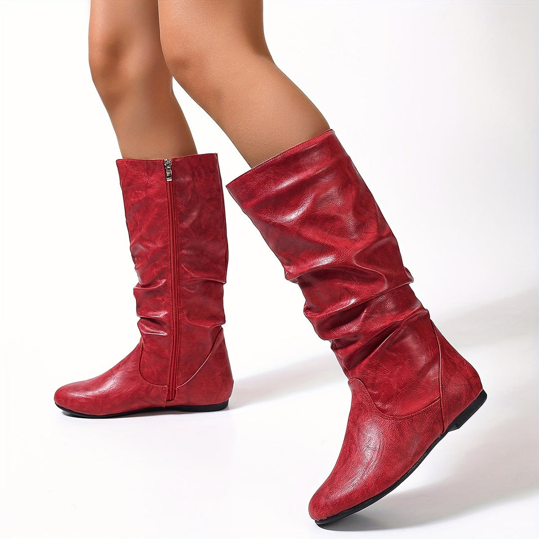 Damen Stiefel Kniehoch Flacher Absatz Reissverschluss Boots
