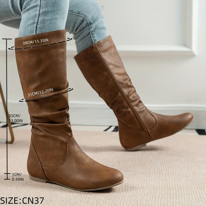 Damen Stiefel Kniehoch Flacher Absatz Reissverschluss Boots