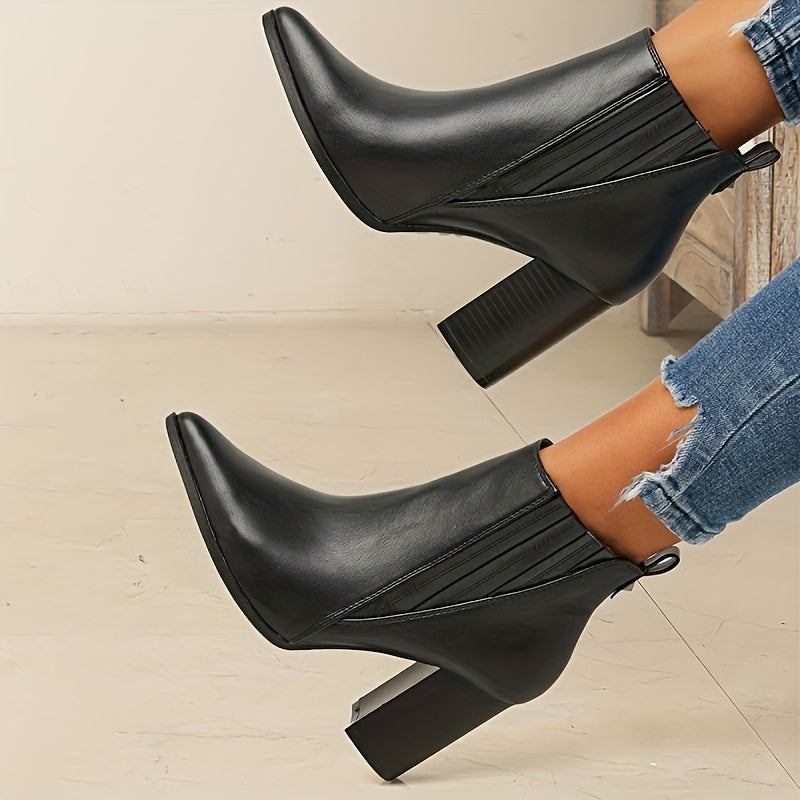 Damen Stiefeletten Blockabsatz Spitze Kappe Ankle Boots