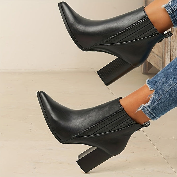 Damen Stiefeletten Blockabsatz Spitze Kappe Ankle Boots