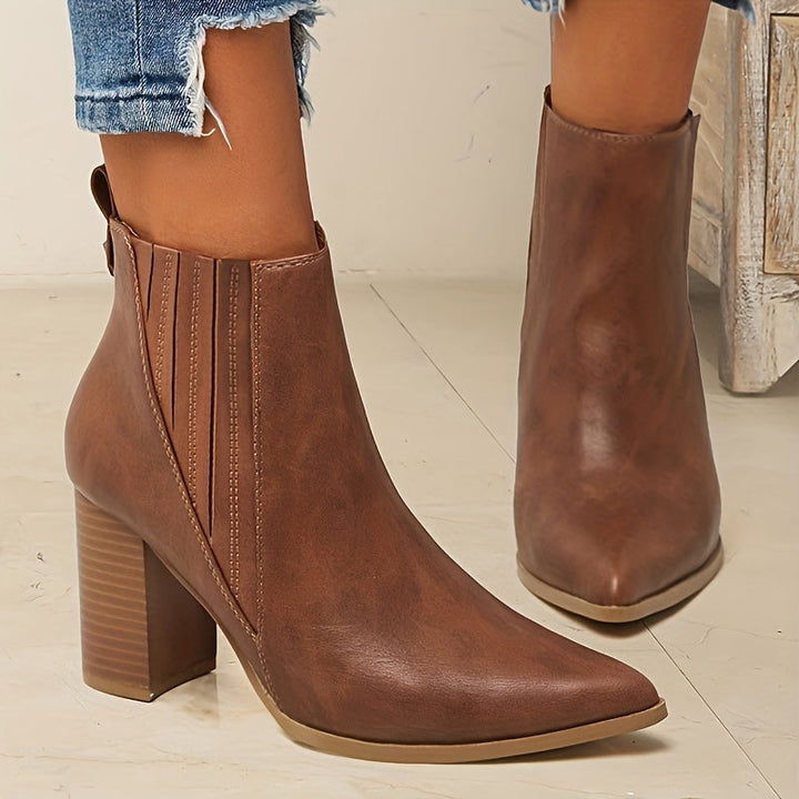 Damen Stiefeletten Blockabsatz Spitze Kappe Ankle Boots