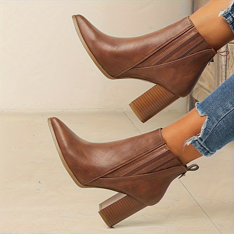 Damen Stiefeletten Blockabsatz Spitze Kappe Ankle Boots