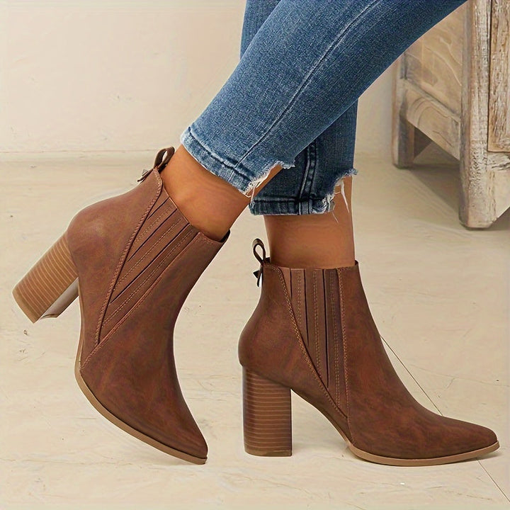Damen Stiefeletten Blockabsatz Spitze Kappe Ankle Boots