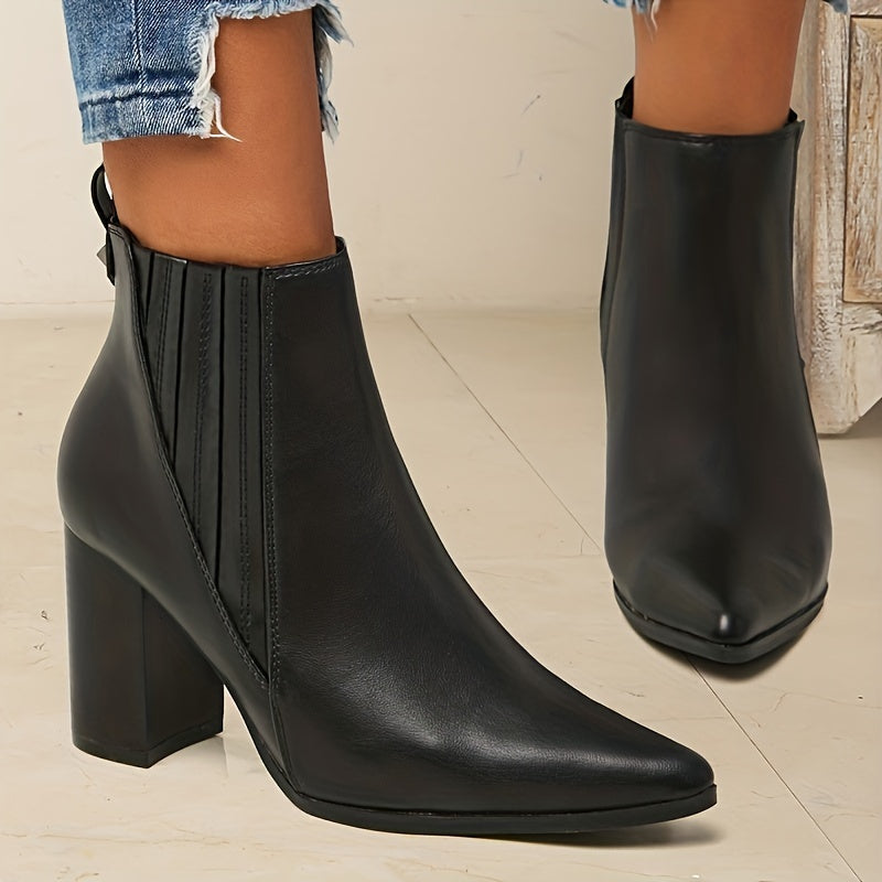 Damen Stiefeletten Blockabsatz Spitze Kappe Ankle Boots