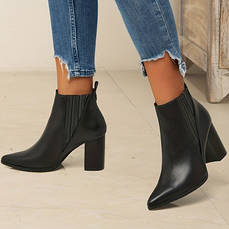 Damen Stiefeletten Blockabsatz Spitze Kappe Ankle Boots