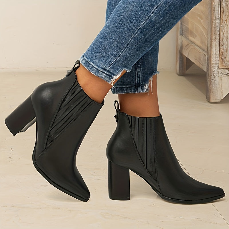 Damen Stiefeletten Blockabsatz Spitze Kappe Ankle Boots