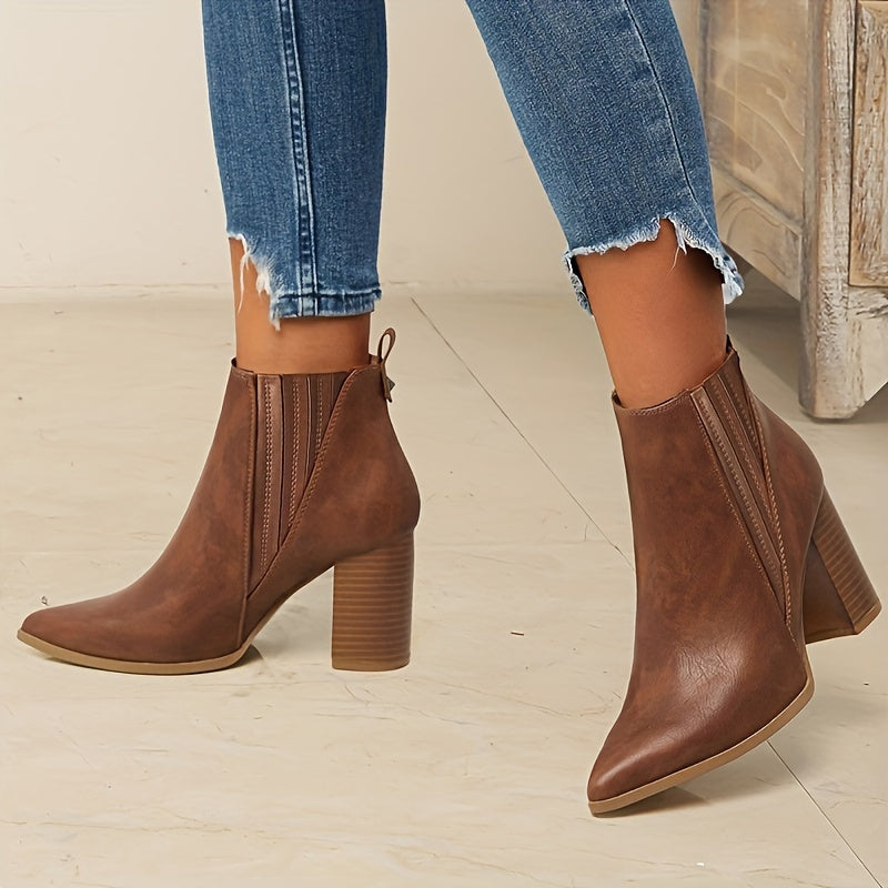 Damen Stiefeletten Blockabsatz Spitze Kappe Ankle Boots