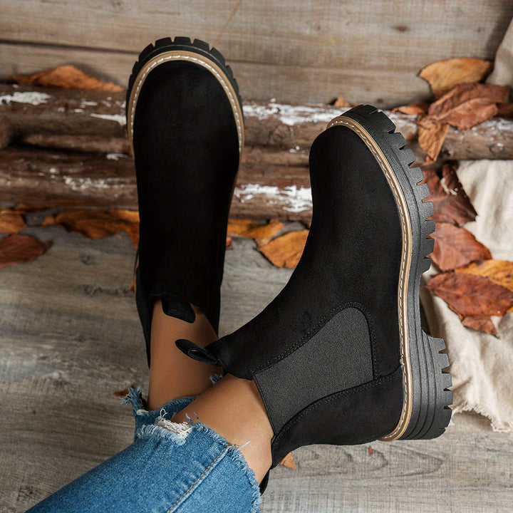 Damen Chelsea Boots Plateausohle Profilsohle Stiefeletten