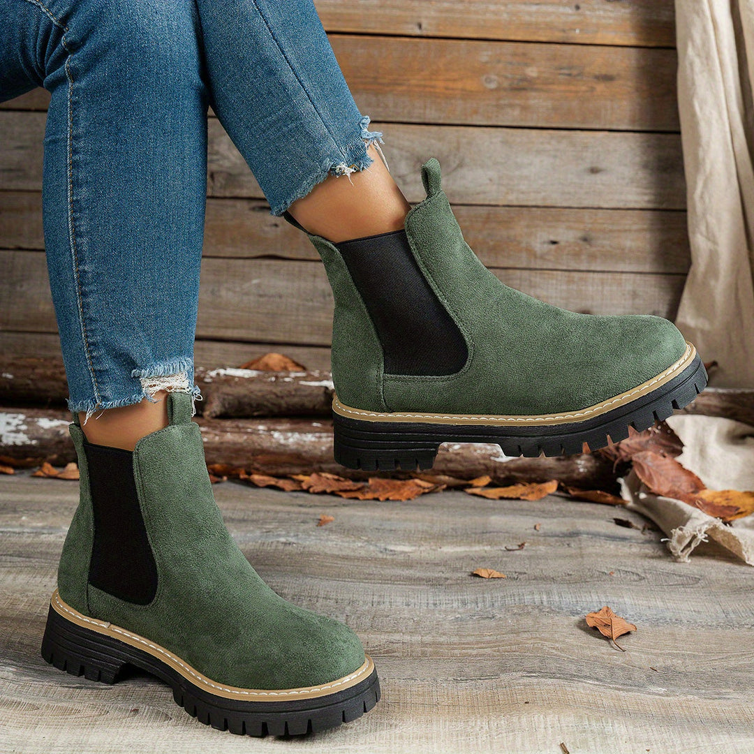 Damen Chelsea Boots Plateausohle Profilsohle Stiefeletten