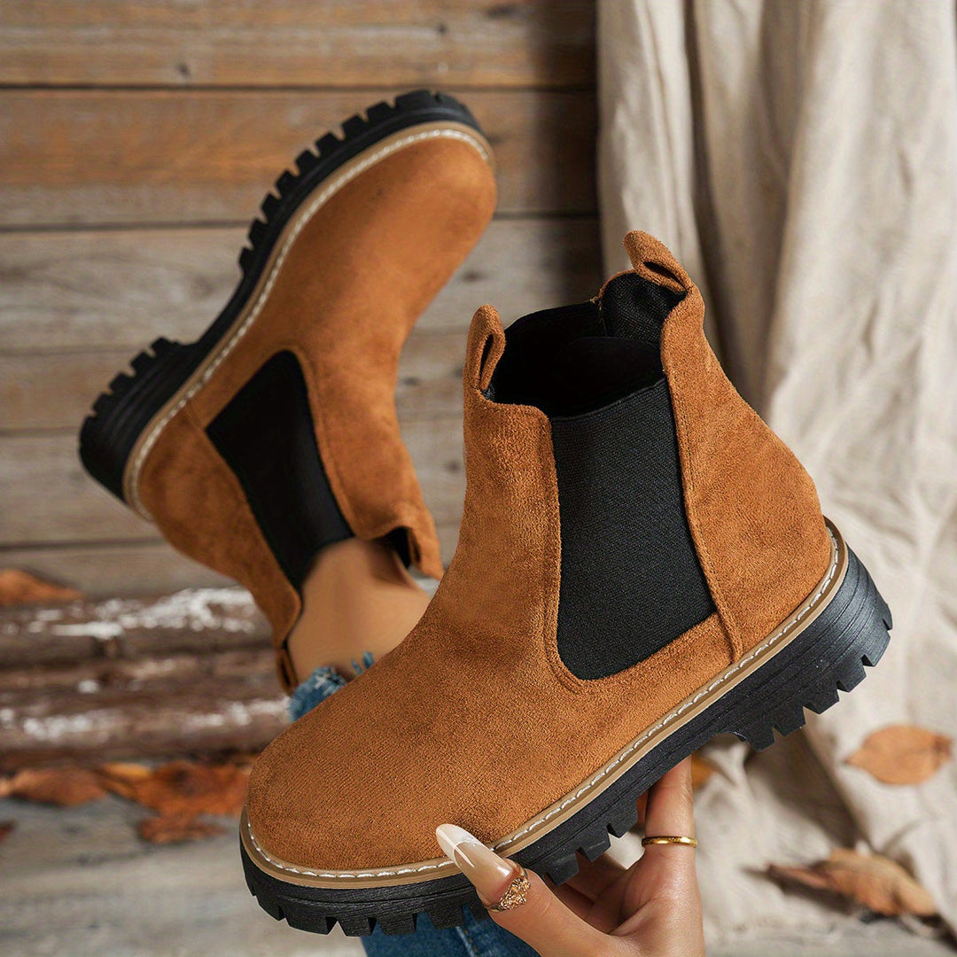 Damen Chelsea Boots Plateausohle Profilsohle Stiefeletten