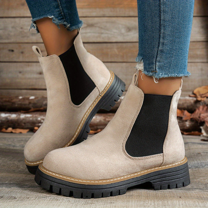 Damen Chelsea Boots Plateausohle Profilsohle Stiefeletten