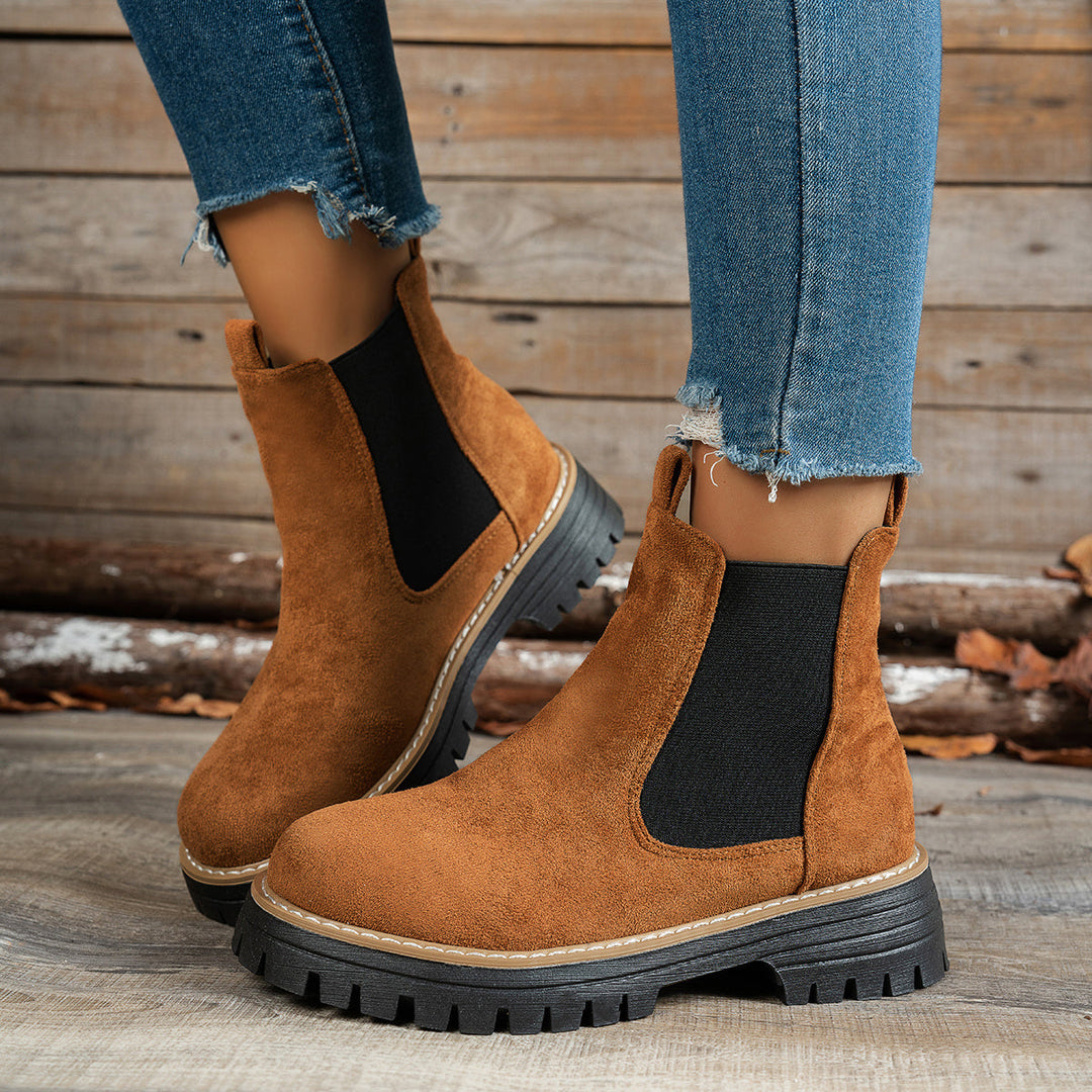 Damen Chelsea Boots Plateausohle Profilsohle Stiefeletten