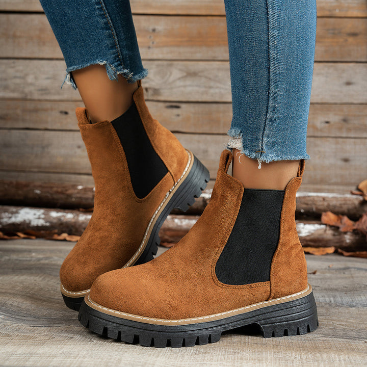 Damen Chelsea Boots Plateausohle Profilsohle Stiefeletten