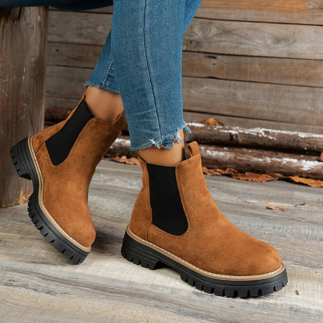 Damen Chelsea Boots Plateausohle Profilsohle Stiefeletten