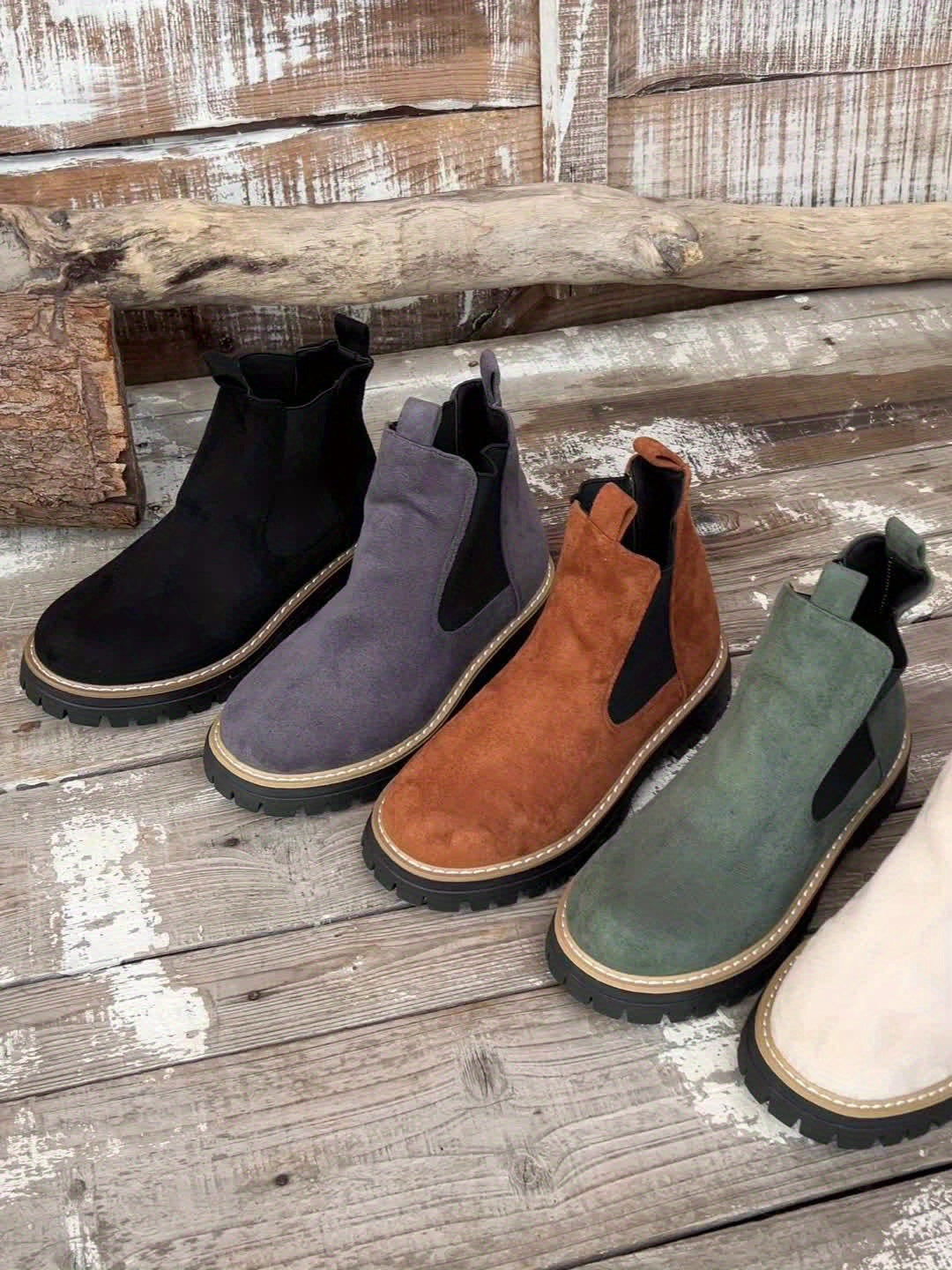 Damen Chelsea Boots Plateausohle Profilsohle Stiefeletten