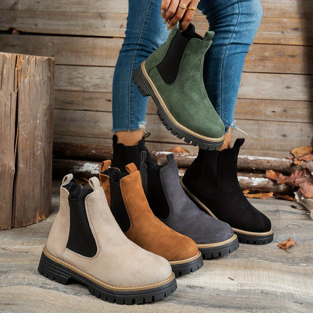 Damen Chelsea Boots Plateausohle Profilsohle Stiefeletten