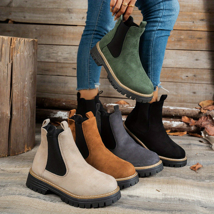 Damen Chelsea Boots Plateausohle Profilsohle Stiefeletten