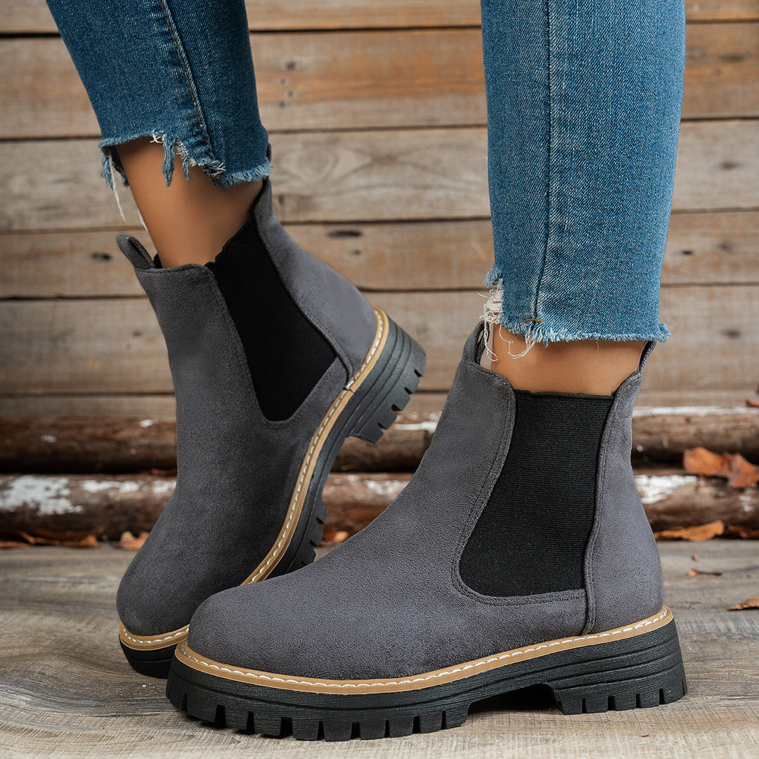 Damen Chelsea Boots Plateausohle Profilsohle Stiefeletten
