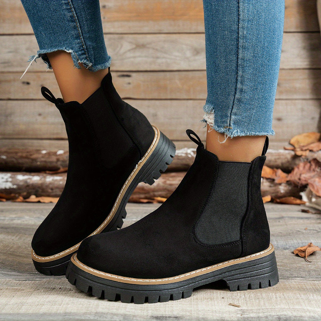 Damen Chelsea Boots Plateausohle Profilsohle Stiefeletten