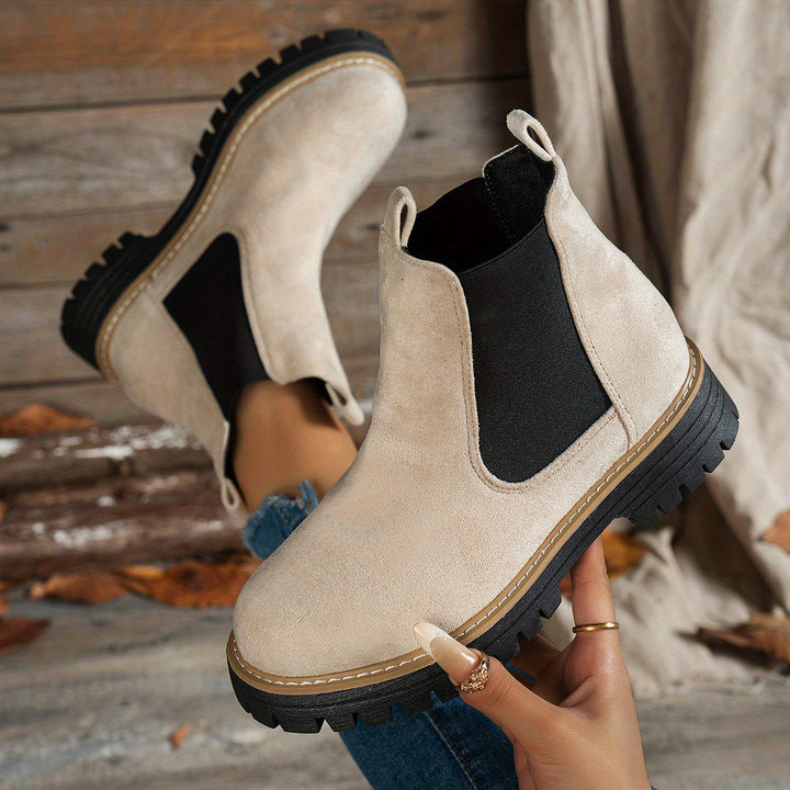 Damen Chelsea Boots Plateausohle Profilsohle Stiefeletten