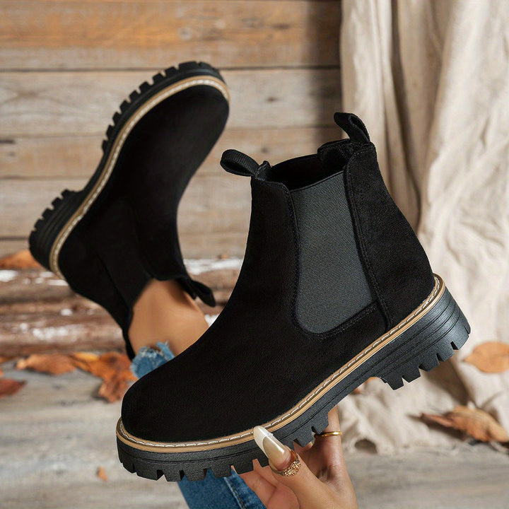 Damen Chelsea Boots Plateausohle Profilsohle Stiefeletten