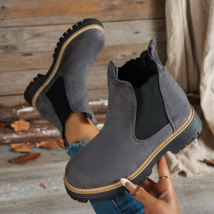 Damen Chelsea Boots Plateausohle Profilsohle Stiefeletten
