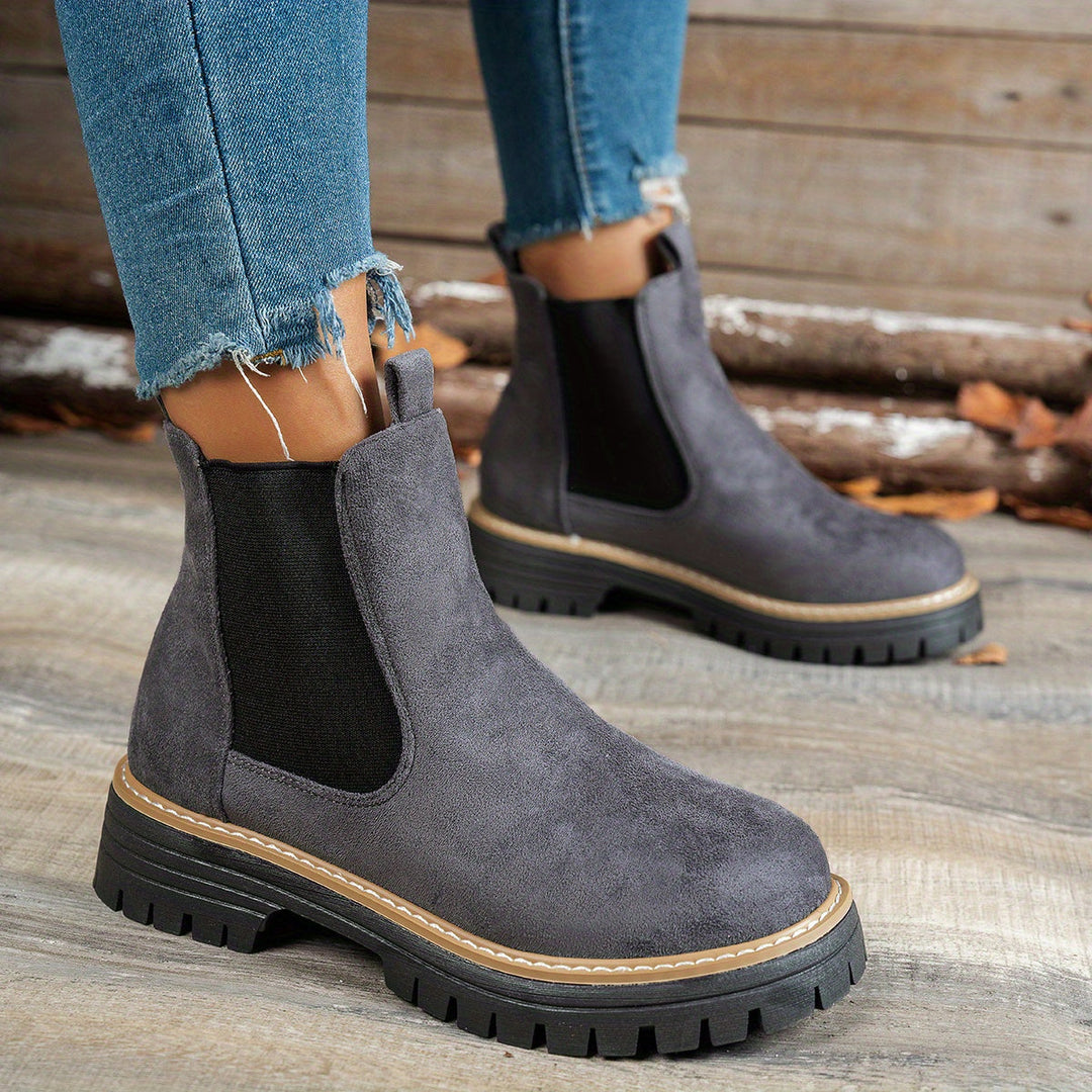 Damen Chelsea Boots Plateausohle Profilsohle Stiefeletten