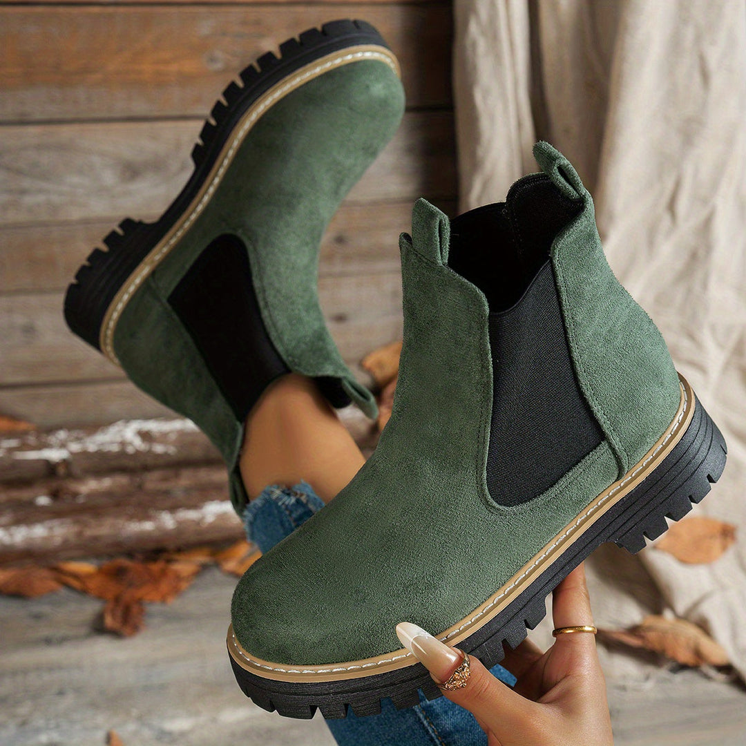 Damen Chelsea Boots Plateausohle Profilsohle Stiefeletten