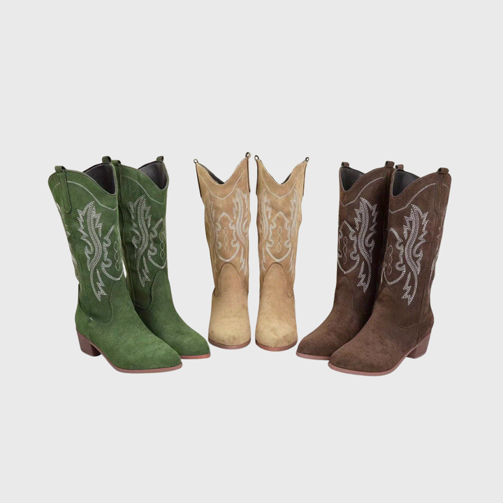 Damen Stiefel Western Weiter Schaft Blockabsatz Cowboystiefel
