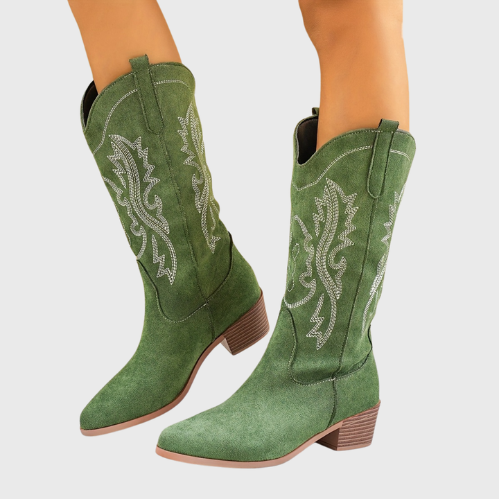 Damen Stiefel Western Weiter Schaft Blockabsatz Cowboystiefel