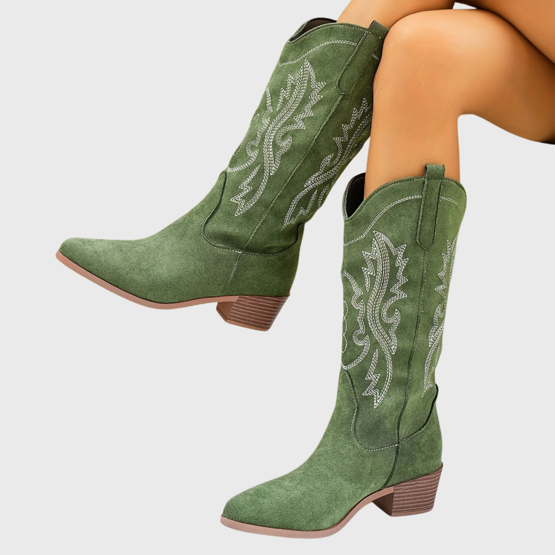 Damen Stiefel Western Weiter Schaft Blockabsatz Cowboystiefel