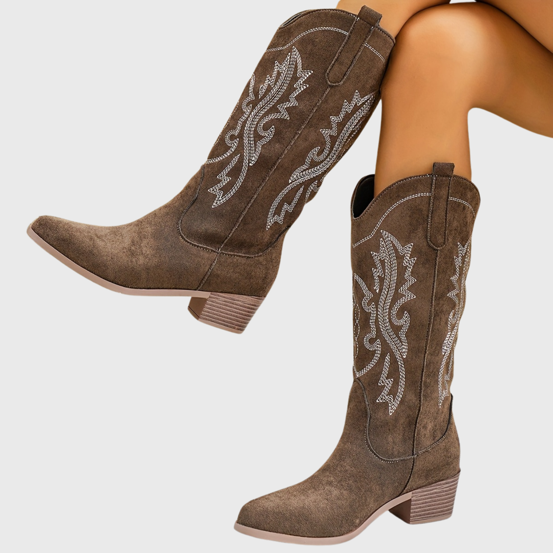 Damen Stiefel Western Weiter Schaft Blockabsatz Cowboystiefel