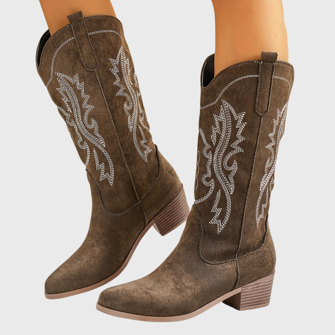 Damen Stiefel Western Weiter Schaft Blockabsatz Cowboystiefel