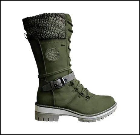 Damen Winterstiefel Schnürung Strickbund Warme Winterschuhe