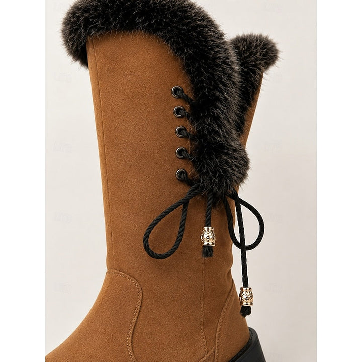 Damen Winterstiefel Kniehoch Kunstfell Blockabsatz Winterschuhe