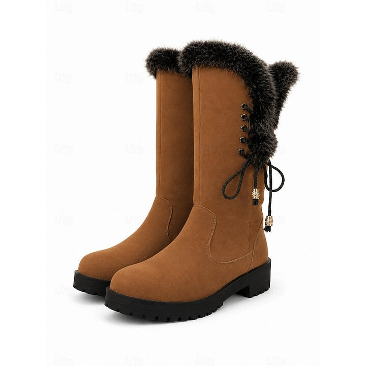 Damen Winterstiefel Kniehoch Kunstfell Blockabsatz Winterschuhe