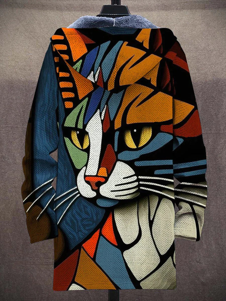 Damen Cardigan mit Katzenmotiv und Kapuze