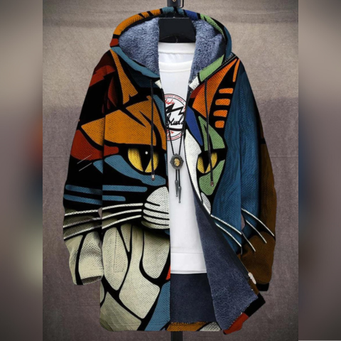 Damen Cardigan mit Katzenmotiv und Kapuze