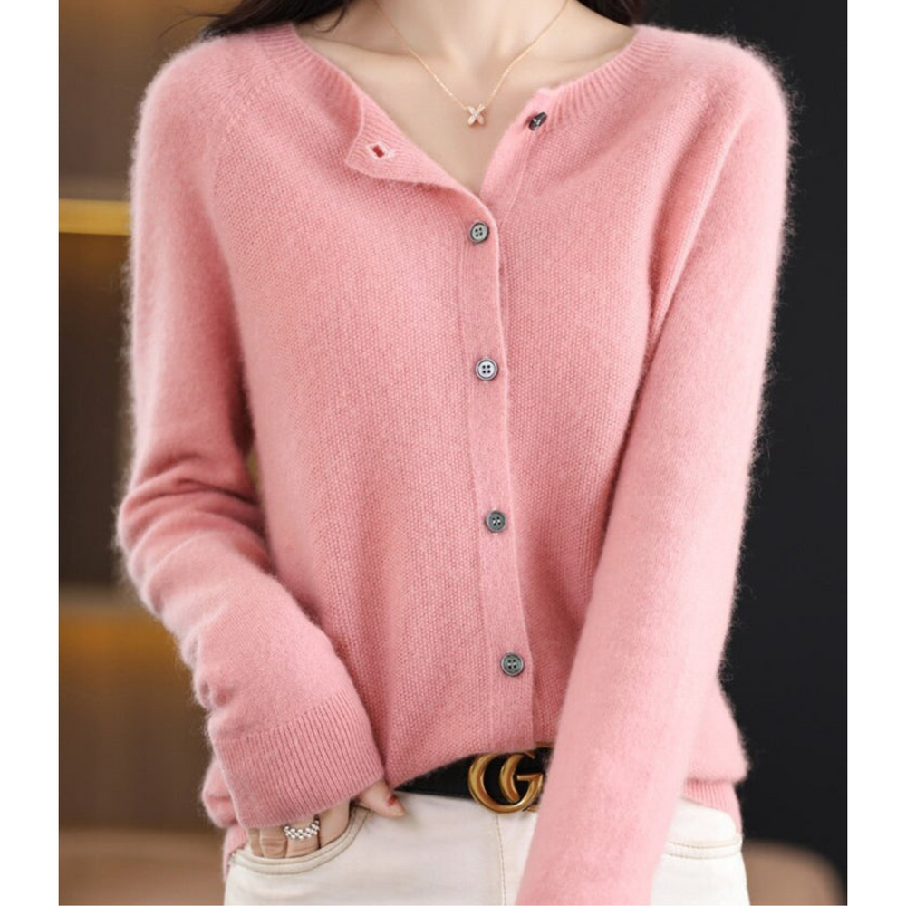 Damen Cardigan mit Rundhals und langen Ärmeln - Dunkelrosa