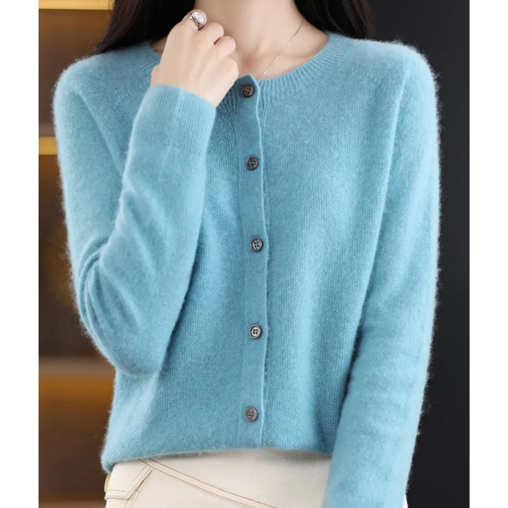 Damen Cardigan mit Rundhals und langen Ärmeln - Dunkelrosa