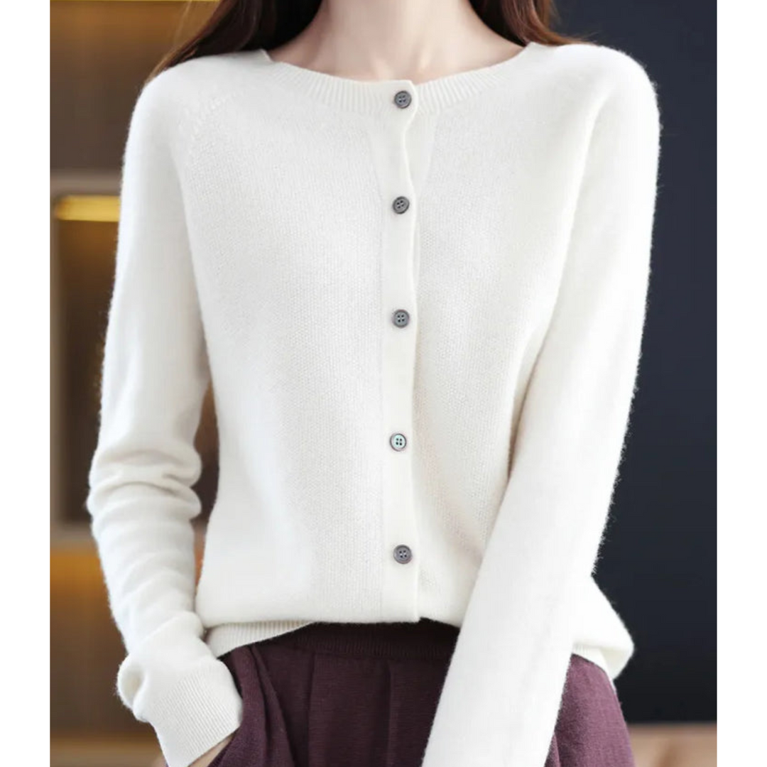 Damen Cardigan mit Rundhals und langen Ärmeln - Dunkelrosa