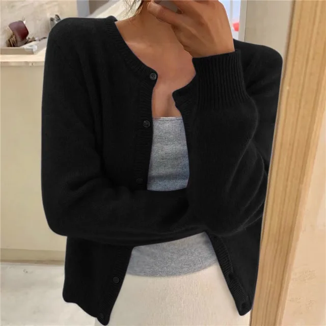 Damen Cardigan mit Rundhals und Rippbündchen