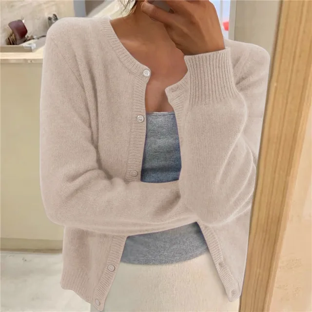 Damen Cardigan mit Rundhals und Rippbündchen