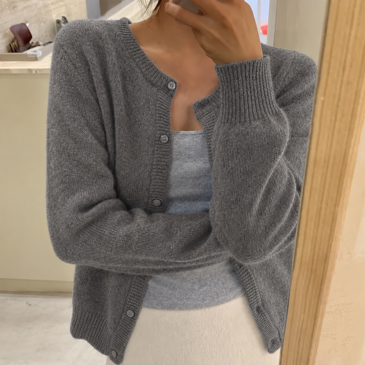 Damen Cardigan mit Rundhals und Rippbündchen
