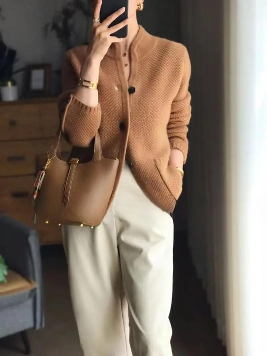 Damen Cardigan mit Strukturstrick und Stehkragen